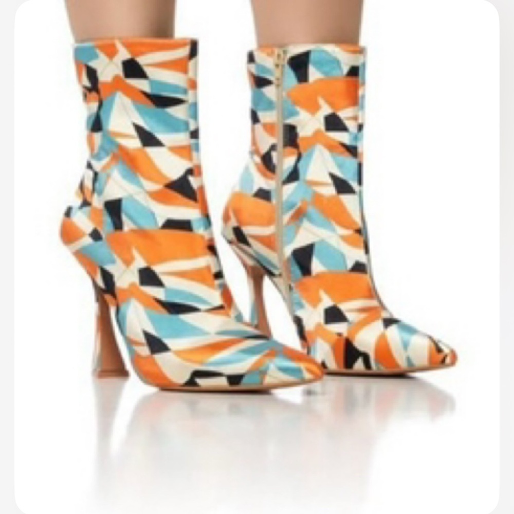 Orange and Blue Geometric Heeled Boots